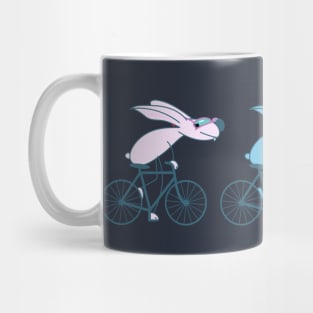 Three funny bicycle bunnies Mug